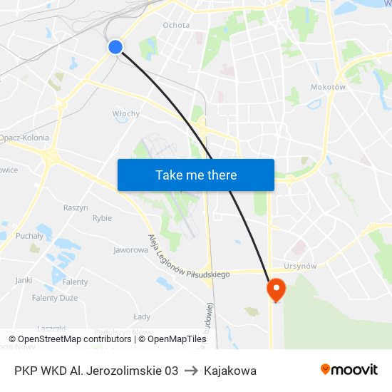 PKP WKD Al. Jerozolimskie 03 to Kajakowa map