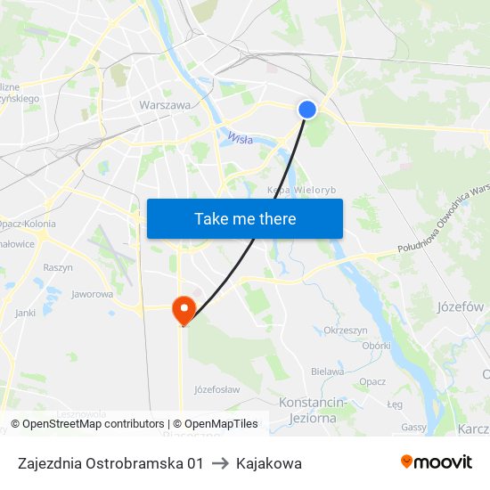 Zajezdnia Ostrobramska 01 to Kajakowa map