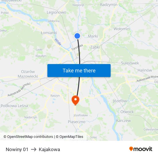 Nowiny 01 to Kajakowa map