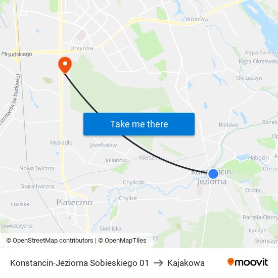 Konstancin-Jeziorna Sobieskiego 01 to Kajakowa map