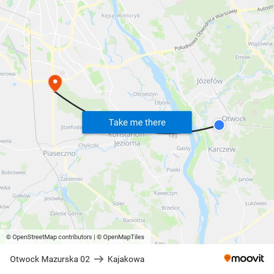 Otwock Mazurska 02 to Kajakowa map