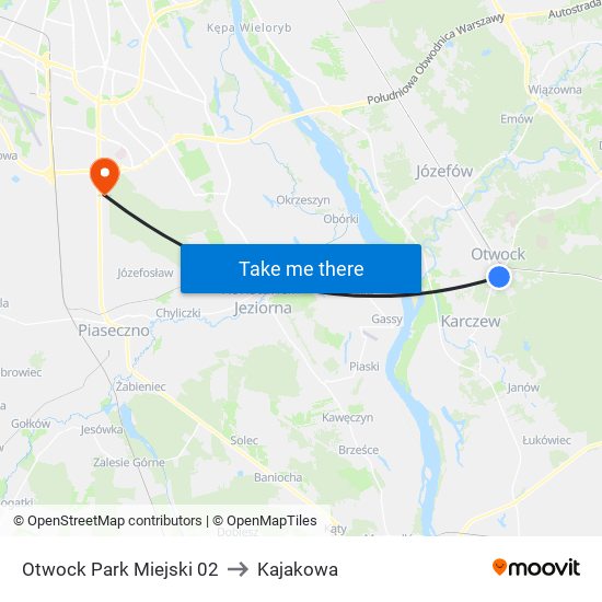 Otwock Park Miejski to Kajakowa map