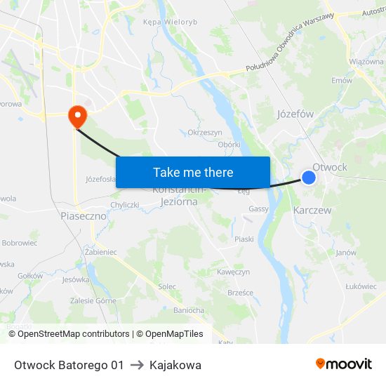 Otwock Batorego 01 to Kajakowa map