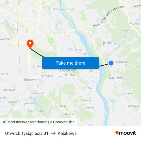 Otwock Tysiąclecia 01 to Kajakowa map