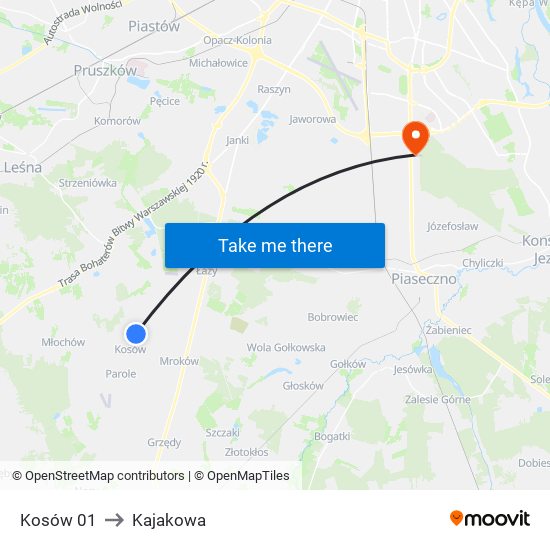 Kosów 01 to Kajakowa map