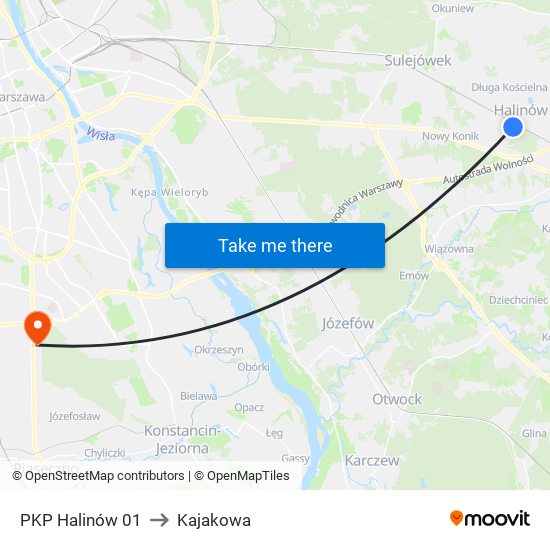 PKP Halinów to Kajakowa map