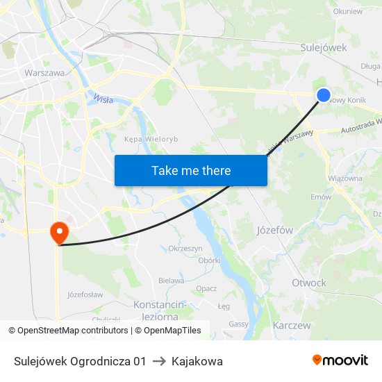 Sulejówek Ogrodnicza 01 to Kajakowa map