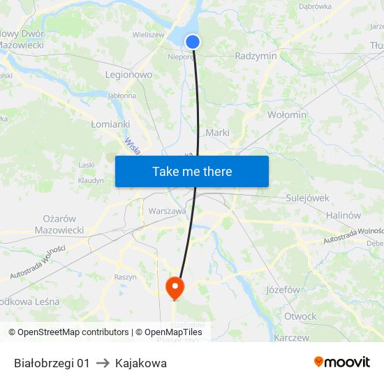 Białobrzegi to Kajakowa map