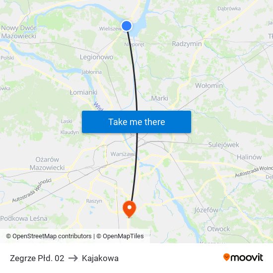 Zegrze Płd. 02 to Kajakowa map