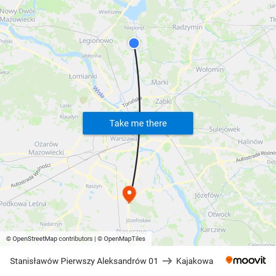 Stanisławów Pierwszy Aleksandrów to Kajakowa map