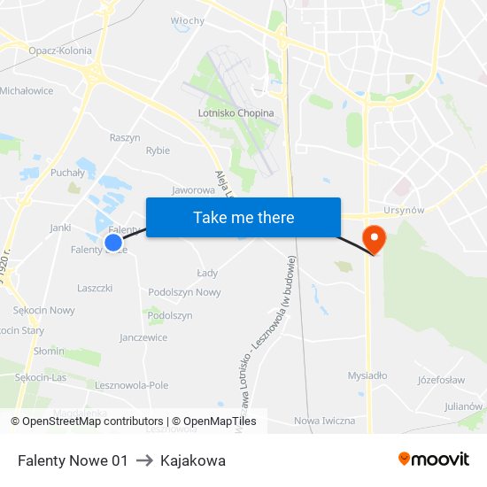 Falenty Nowe 01 to Kajakowa map