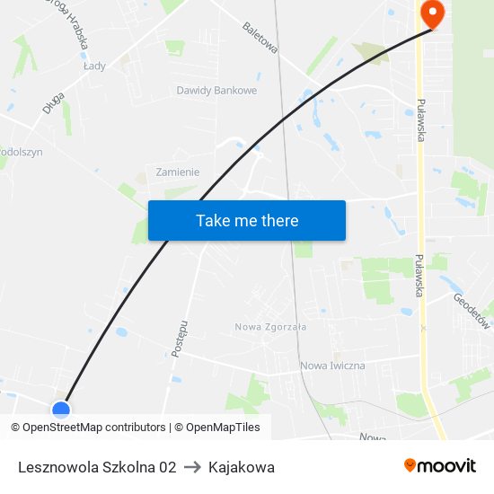 Lesznowola Szkolna 02 to Kajakowa map