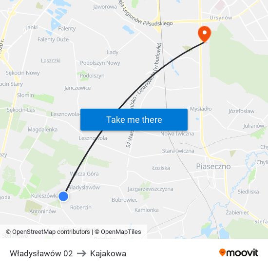 Władysławów 02 to Kajakowa map