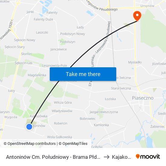 Antoninów Cm. Południowy - Brama Płd. 01 to Kajakowa map