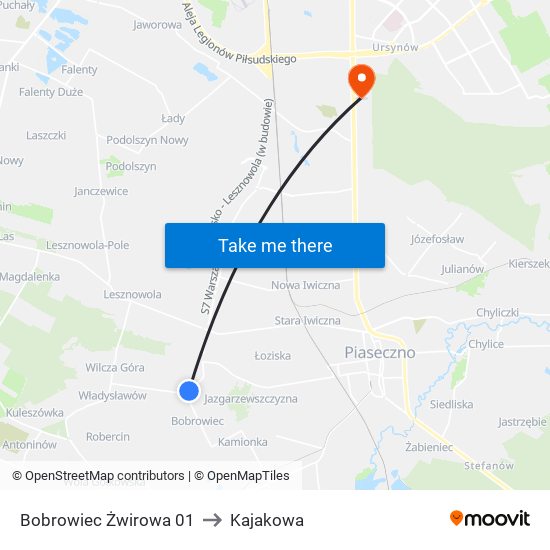 Bobrowiec Żwirowa 01 to Kajakowa map