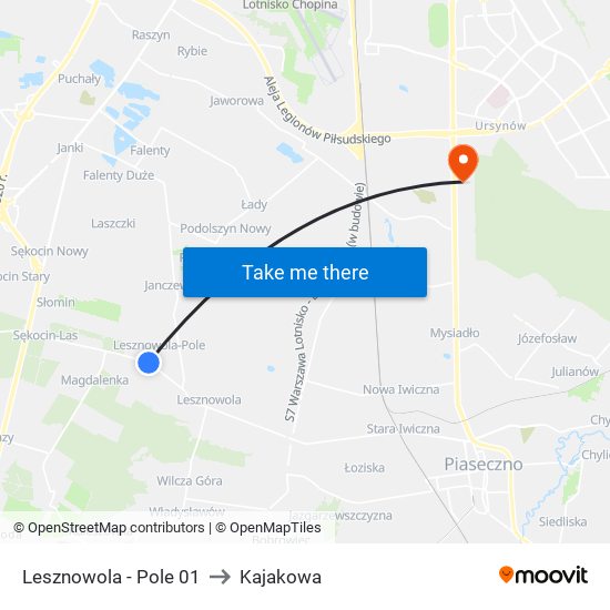 Lesznowola-Pole to Kajakowa map