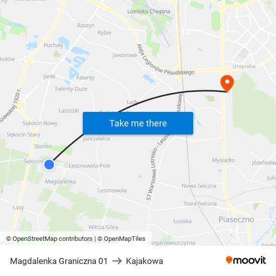 Magdalenka Graniczna 01 to Kajakowa map