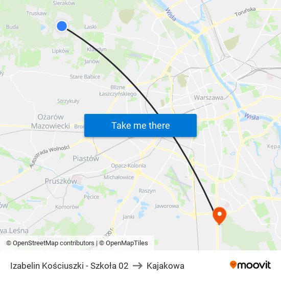 Izabelin Kościuszki - Szkoła 02 to Kajakowa map