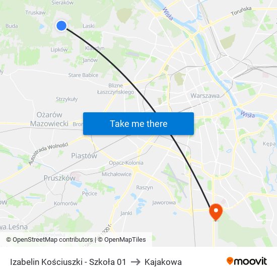 Izabelin Kościuszki-Szkoła to Kajakowa map