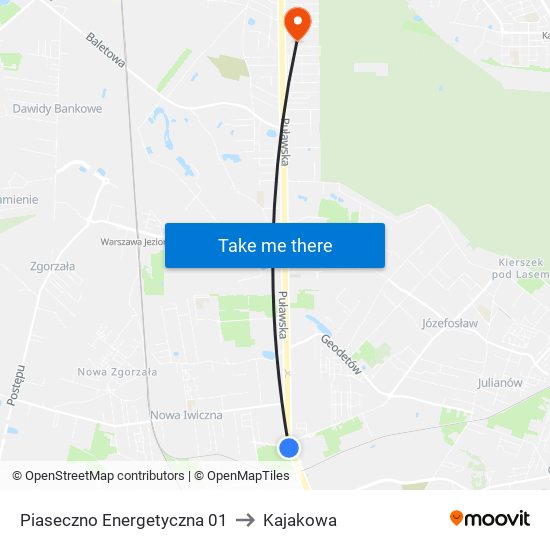 Piaseczno Energetyczna 01 to Kajakowa map