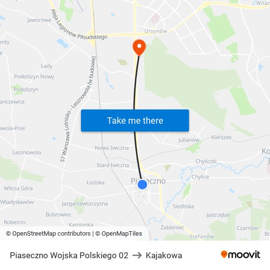 Piaseczno Wojska Polskiego 02 to Kajakowa map