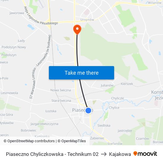 Piaseczno Chyliczkowska - Technikum 02 to Kajakowa map