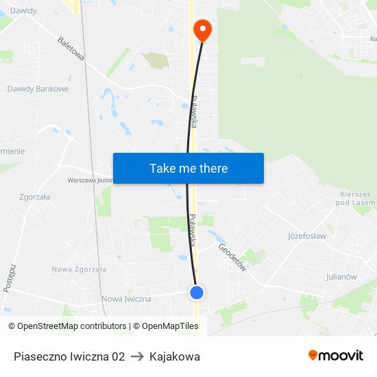 Piaseczno Iwiczna 02 to Kajakowa map