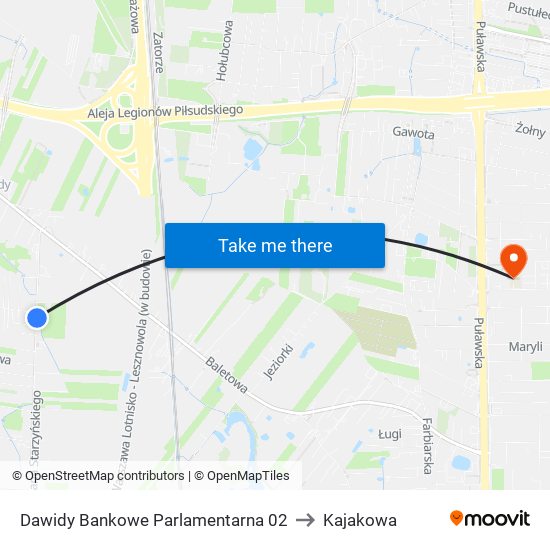 Dawidy Bankowe Parlamentarna 02 to Kajakowa map