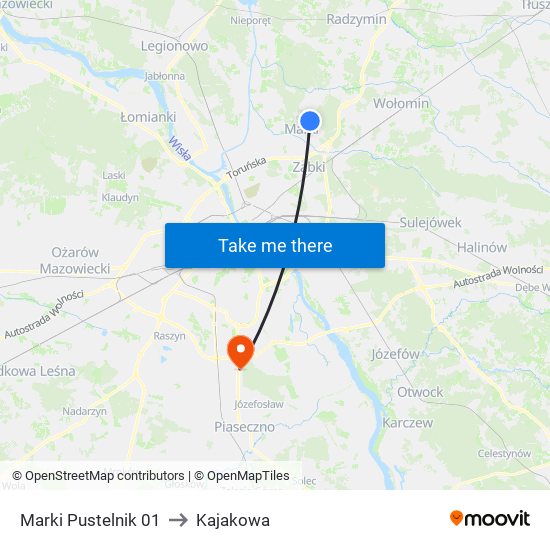 Marki Pustelnik to Kajakowa map