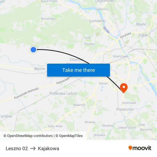 Leszno 02 to Kajakowa map