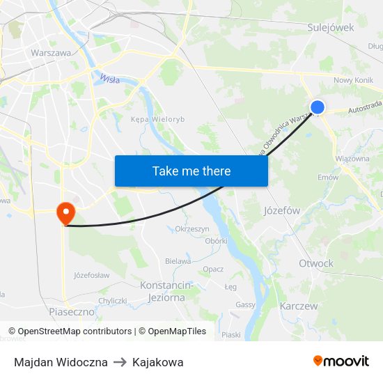 Majdan Widoczna to Kajakowa map