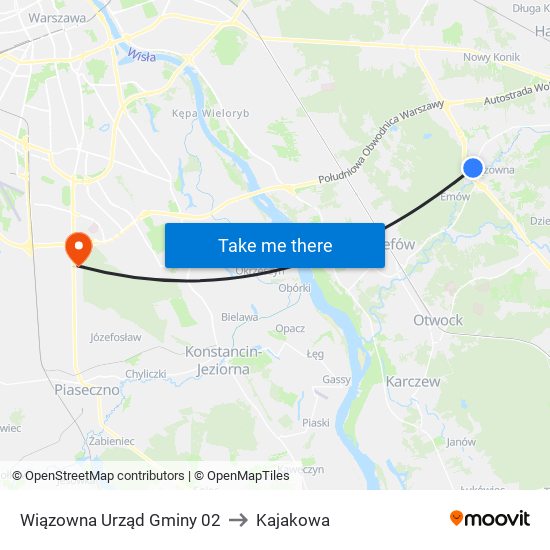 Wiązowna Urząd Gminy 02 to Kajakowa map