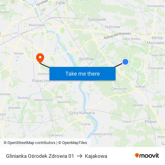 Glinianka Ośrodek Zdrowia 01 to Kajakowa map