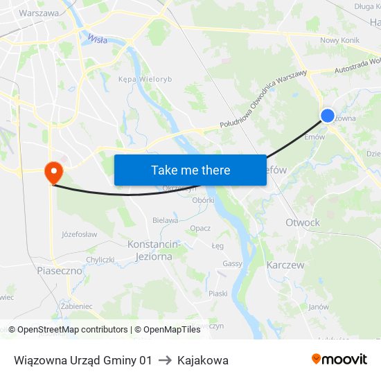 Wiązowna Urząd Gminy to Kajakowa map