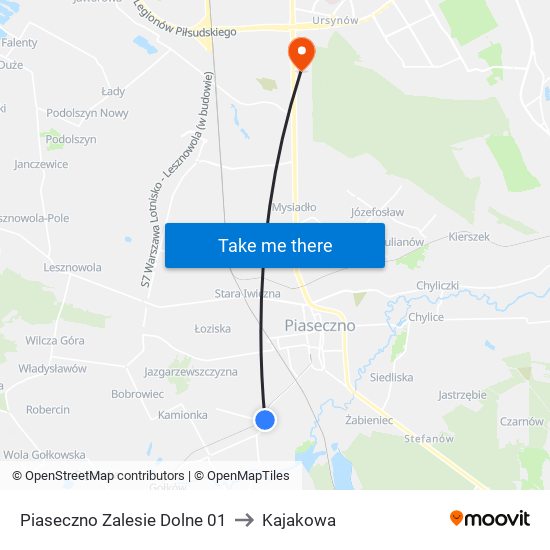 Piaseczno Zalesie Dolne 01 to Kajakowa map