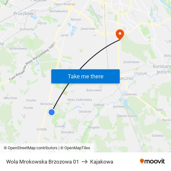 Warszawianka Brzozowa to Kajakowa map