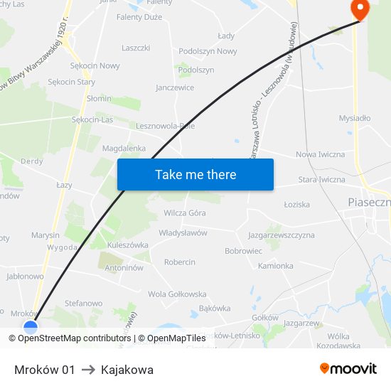 Mroków 01 to Kajakowa map