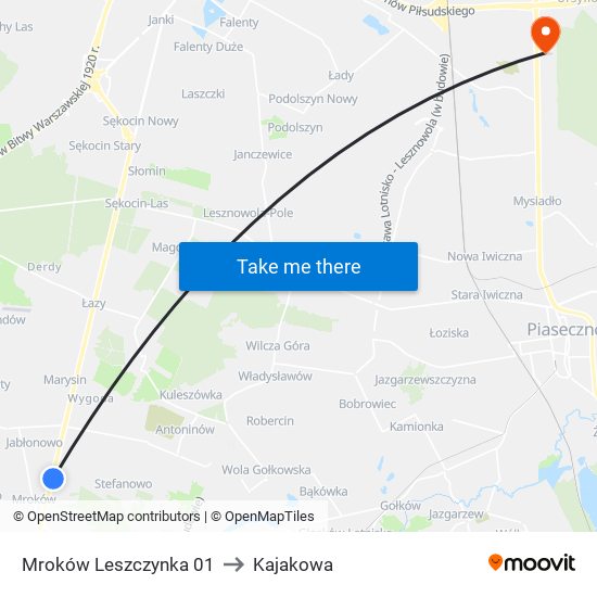 Mroków Leszczynka 01 to Kajakowa map