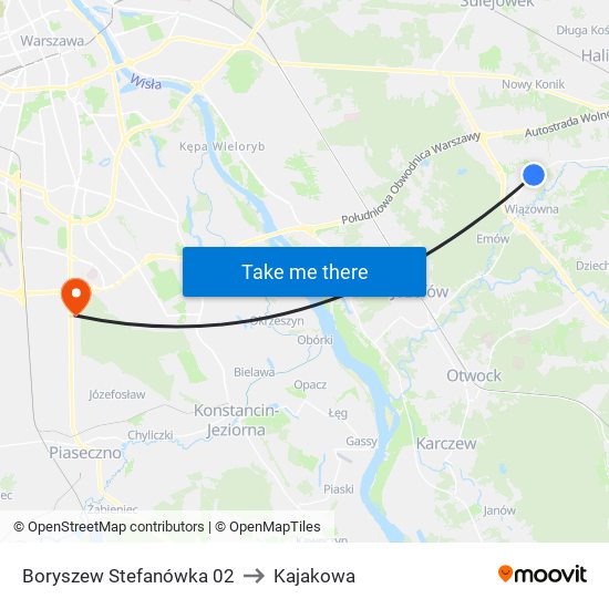 Stefanówka to Kajakowa map