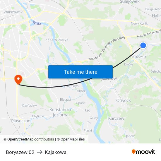 Boryszew 02 to Kajakowa map