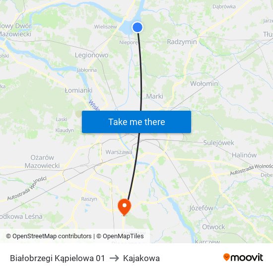 Białobrzegi Kąpielowa to Kajakowa map