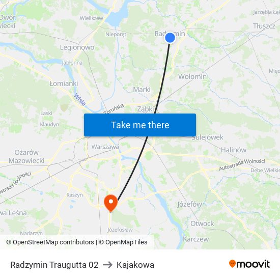 Radzymin Traugutta 02 to Kajakowa map