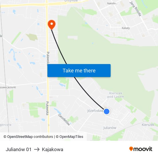 Julianów 01 to Kajakowa map