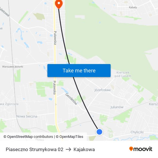 Piaseczno Strumykowa 02 to Kajakowa map