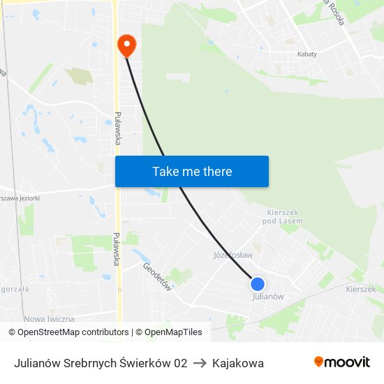 Julianów Srebrnych Świerków 02 to Kajakowa map