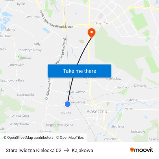 Stara Iwiczna Kielecka to Kajakowa map