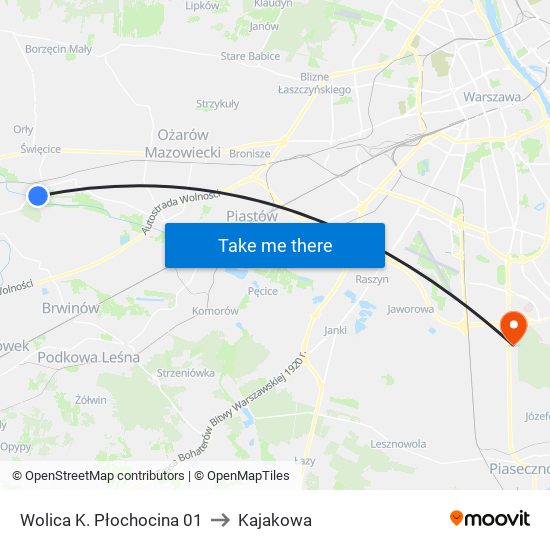 Wolica K. Płochocina to Kajakowa map