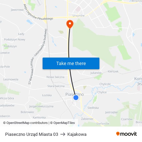 Piaseczno Urząd Miasta 03 to Kajakowa map