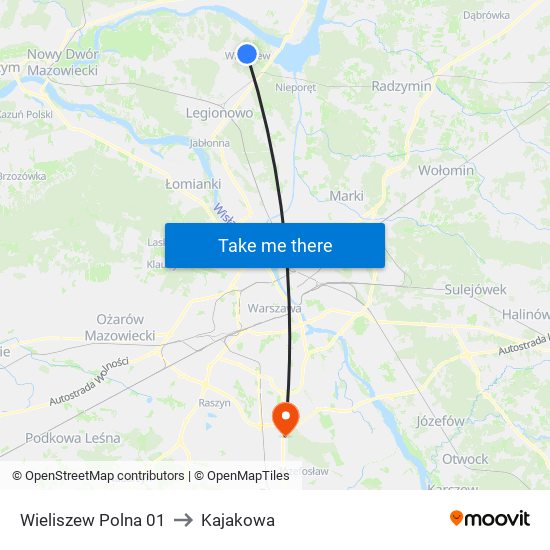 Wieliszew Polna 01 to Kajakowa map