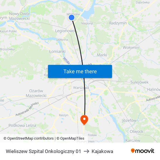 Wieliszew Szpital Onkologiczny 01 to Kajakowa map